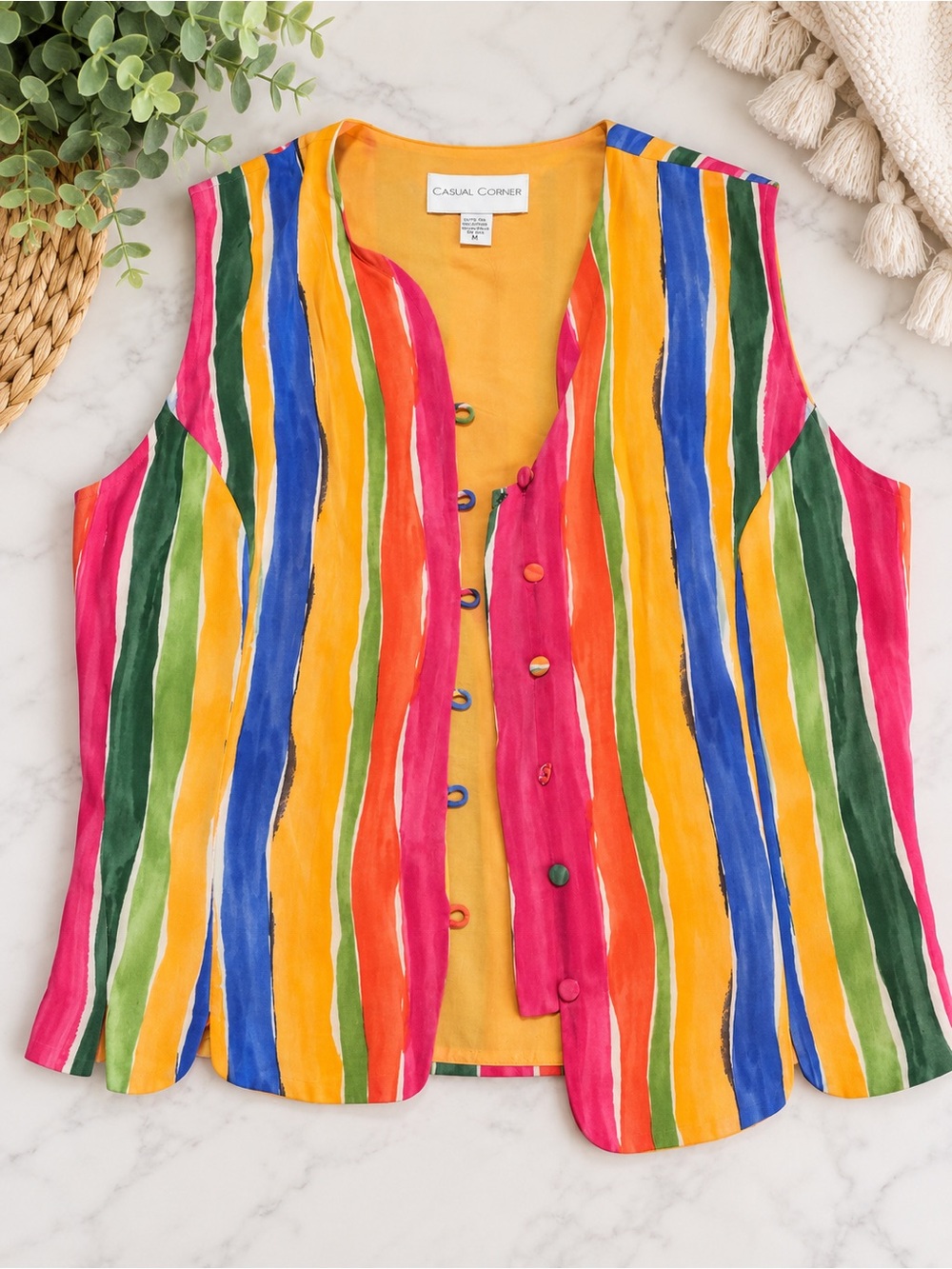 Casual Corner Multicolor Striped Button-Front Sleeveless Tunic